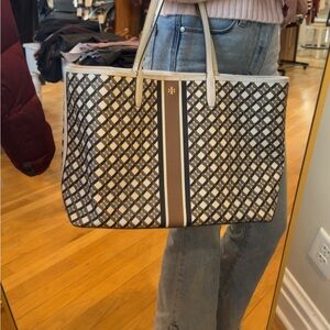 Tory Burch Geometric Brown and Cream Tote